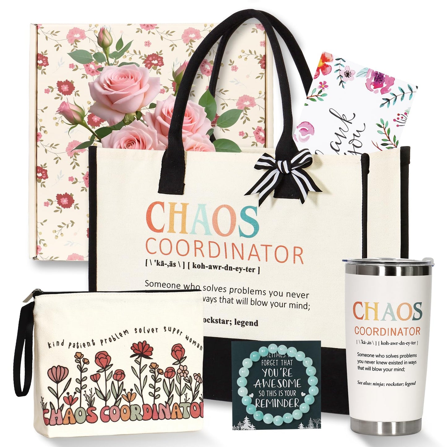 ZYUQFAN Chaos Coordinator Thank You Gifts for Women, Appreciation Gift Set for Lady Manager Teacher Coworker Nurse Boss Presents Ideas for Employee Secretary Office Birthday Christmas Tote Bag Tumbler