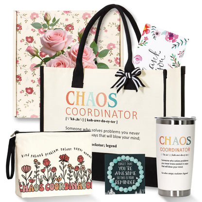 ZYUQFAN Chaos Coordinator Thank You Gifts for Women, Appreciation Gift Set for Lady Manager Teacher Coworker Nurse Boss Presents Ideas for Employee Secretary Office Birthday Christmas Tote Bag Tumbler