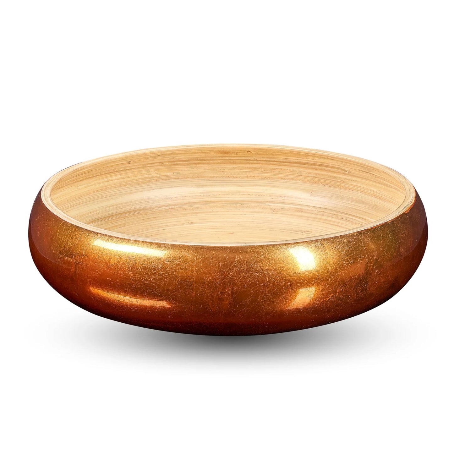 LEXA 12" Handmade Copper Bamboo Wooden Fruit Bowl for Kitchen Counter - 130 oz Lightweight Large Bamboo Wood Salad Bowl