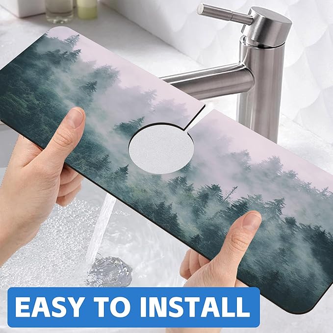 Foggy Forest Dish Drying Mat for Kitchen Sink Splash Guard Behind Faucet Sink