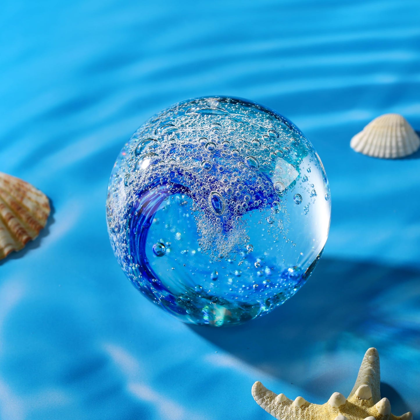 JFTOSALE Hand Blown Ocean Waves Glass Figurine Paperweight Ball, Home Decor Collectible, Aquarium & Office Decor for Ocean Lovers