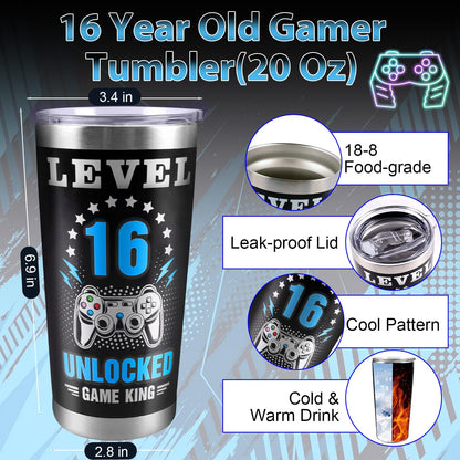 16 Year Old Boy Gifts, 16th Birthday Gifts for Boys, 16 Birthday Decorations Boy, Cool Sixteen Gamer Gifts with 20 Oz Tumbler Socks Wallet Bracelet Keychain for Son, Nephew, Grandson, Brother