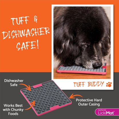 Lickimat Tuff, Heavy-Duty Buddy, Dog Slow Feeder Lick Mat, Boredom Anxiety Reducer; Perfect for Food, Treats, Yogurt, or Peanut Butter, Fun Alternative to a Slow Feed Dog Bowl - Red