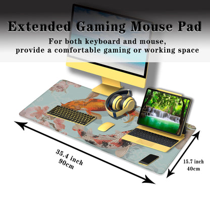 Samgula XXL Mouse Pad, Gaming Mousepads Desktop Mats, Extra Large Desk Pad Non-Slip Rubber Base Waterproof with Stitched Edges, 35.4 X 15.7 inch for Work/Game/Office/Home Japanese Traditional Fish