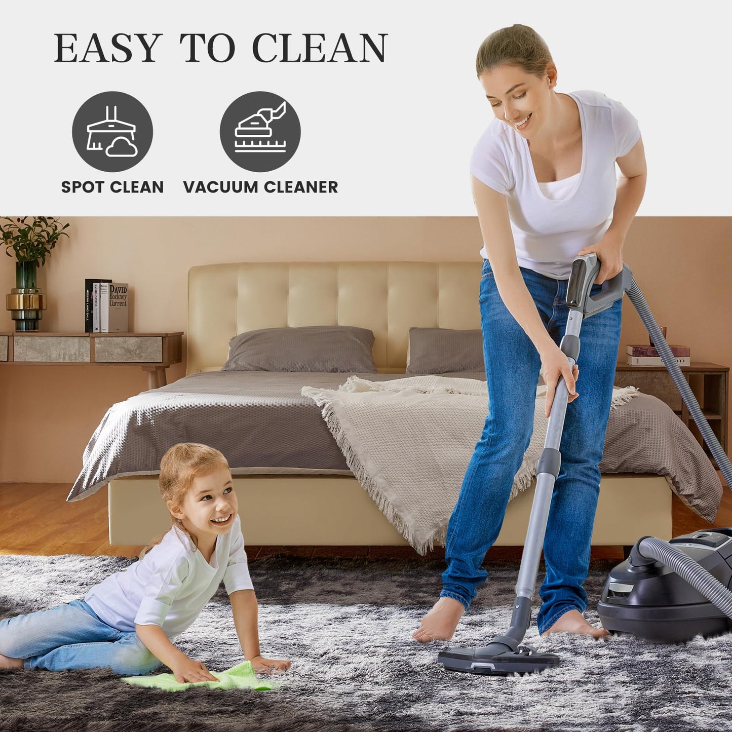 Shag Area Rugs for Living Room 5x7 Feet, Upgrade Anti-Skid Rectangular Cozy Rug, Indoor Floor Carpet for Kids Boys Girls Dorm Bedroom Playroom, Home Decor Aesthetic, Tie-Dyed Dark Gray