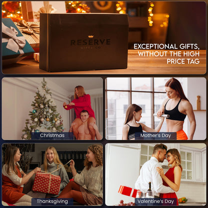 Reserve Gifts Co. Massage Gun Gift with Carrying Case - Deep Tissue Back Massager for Pain Relief with 6 Percussion Relaxation Heads - Silent Brushless Motor, Gift for Wife, Mother (White/Pearl)