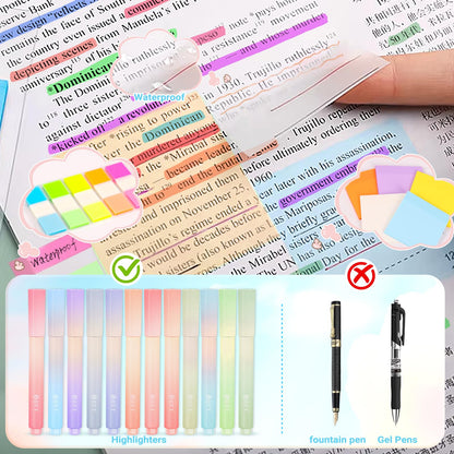 60 Pcs Aesthetic School Supplies with Large Capacity Pencil Case, 5 Quick Dry Black Ink Gel Pens, 12 Color Pastel Highlighters, 6 Mechanical Pencil Set 0.5 & 0.7 mm, 7 Multi-Color Index Sticker-Blue