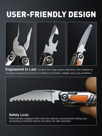SMART JERRY 14-in-1 Multitool Pliers with Sheath | Self-Locking Foldable Multi Tool for DIY, Home, Garden, Camping | Stainless Steel EDC Pocket Knife | Gifts for Men, Dad, Husband