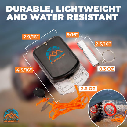 Outdoor Guardian Pathfinder Sighting Compass - Precise Navigation, Hiking and Orienteering Mirror Compass with Luminous Bezel, Adjustable Declination, Clinometer, LED and Survival Whistle, Scout Gifts