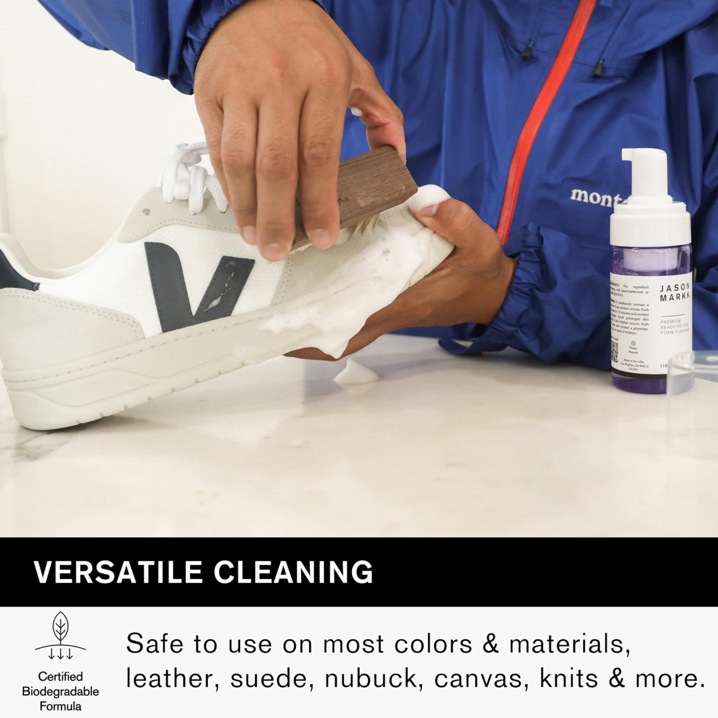 Jason Markk Quick Clean Kit, Shoe Cleaner, Trainers Care, 2-Piece Set, Ready-To-Use Foam & Delicates Brush, Ideal for Footwear, Safe for Leather, Suede, Nubuck, Cotton, Knits, 4oz