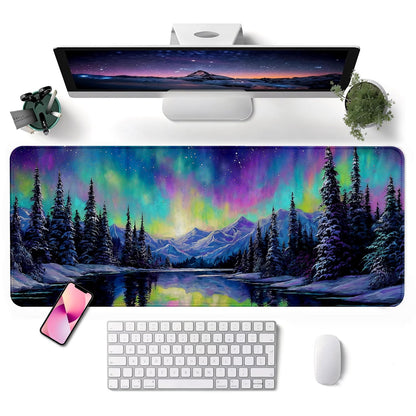 GooodiderX Mouse Pad, Scenery Mousepad, Large Size 31.5x11.8in, Mouse Pads with Stitched Edge & Rubber Non-Slip Bottom, Designed for Gaming, Home, Office (Aurora)