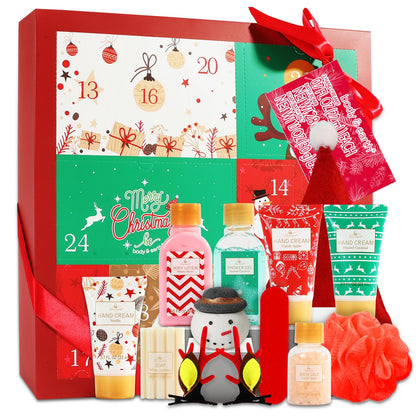Christmas Advent Calendar 2025, 12 Days of Holiday Advent Calendar for Women, BODY & EARTH Spa Gift Baskets with Snowman Bath Bomb, Scented Candle, Christmas Hat, New Year Bath Set for Women