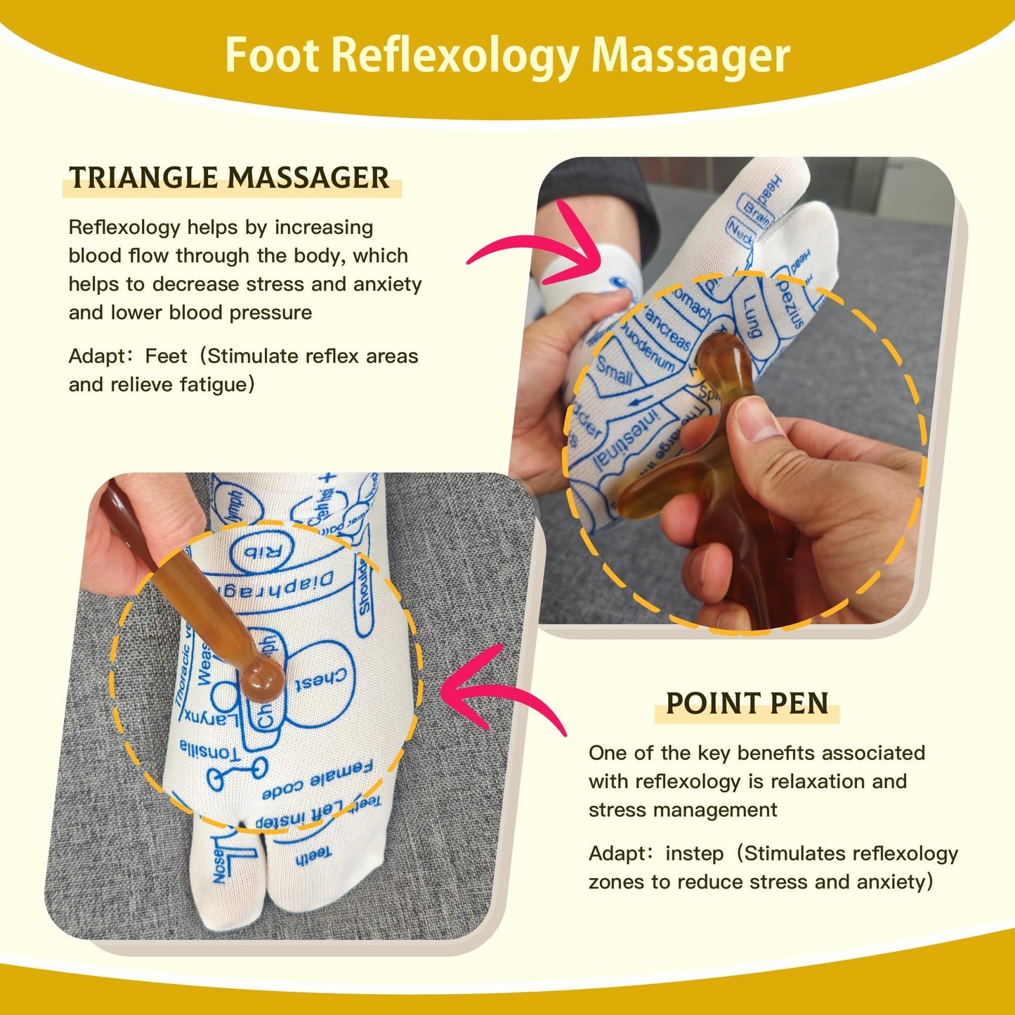 PNCYIOE Reflexology Foot Socks with Triangular Acupressure Massage Tool Set - Plantar Fasciitis Relief for Heel Pain, 2026 Gift Package Joint Massager
