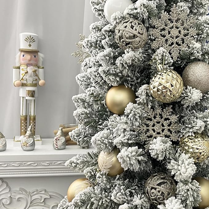 SY CRAFT 86 Pieces of Assorted Shatterproof Christmas Ball Snowflake Ornaments Seasonal Decorative Hanging Ornament Set with Hand-held Gift Package for Xmas Tree Decorations (86PCS, Champaign Gold)