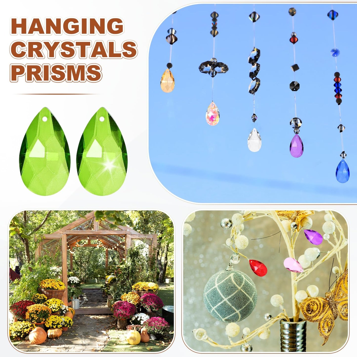 M METERXITY 10-Pack Crystal Grid Prisms, 38mm/1.5 Inch Chandelier Pendant Maker Hanging Crystals Chandelier Prisms for Home/Windows/Garden/DIY Decoration[Grass Green]