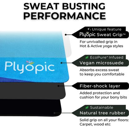 Plyopic. All In One Yoga Mat | Luxury Sweat-Grip Mat/Towel Combo | Ideal for Yoga, Hot Yoga, Bikram, Pilates, Workout & Exercise | Eco-Friendly Natural Rubber