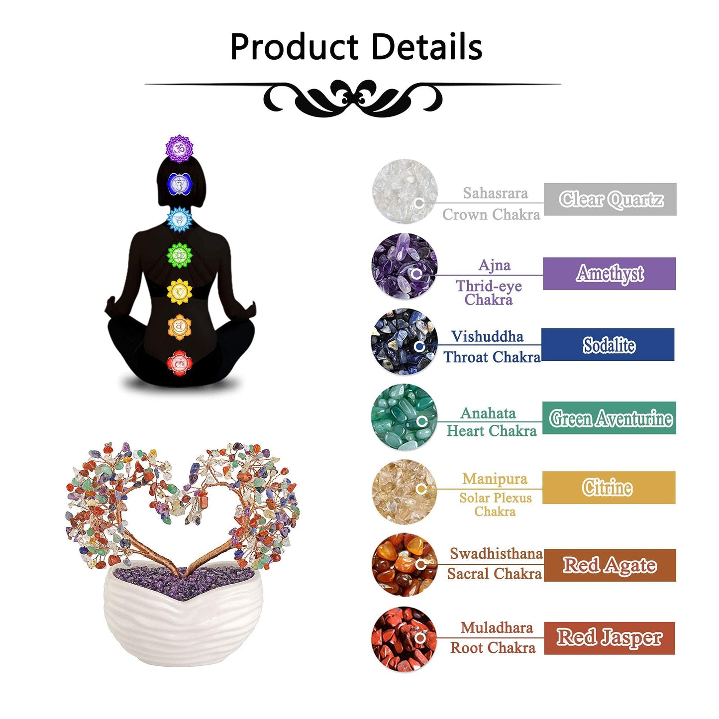 GEHECRST 7 Chakra Healing Crystal Tree Heart Shape Crystal Gemstone Bonsai Money Tree Feng Shui Crystal Ornament for Home Office Desk Decor Good Luck Crystals Gifts for Mom Christmas Day Her Women