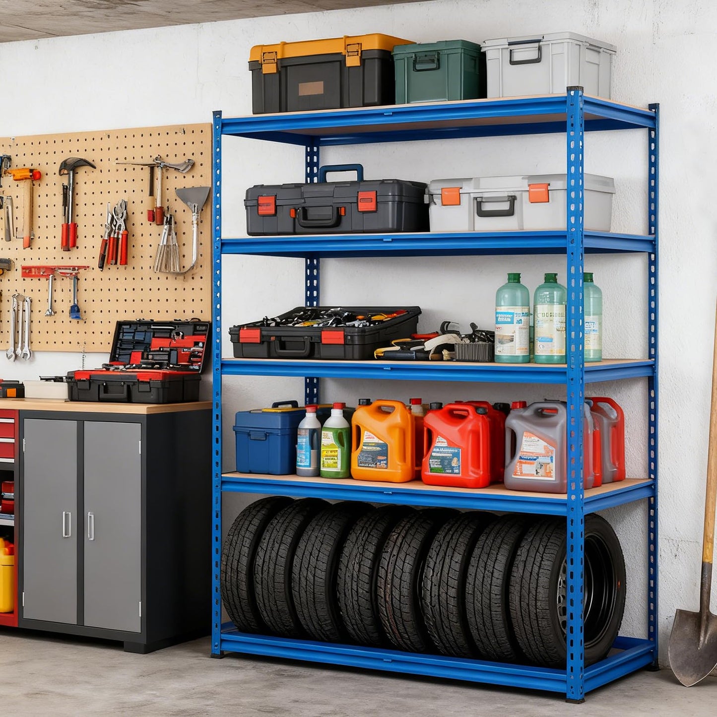 5 Tier Shelving Unit, 500 Lbs Per Shelf, 60" W x 24" D x 71" H Industrial Storage with Adjustable Steel Shelves for Garage, Warehouse, Kitchen, Pantry, Blue