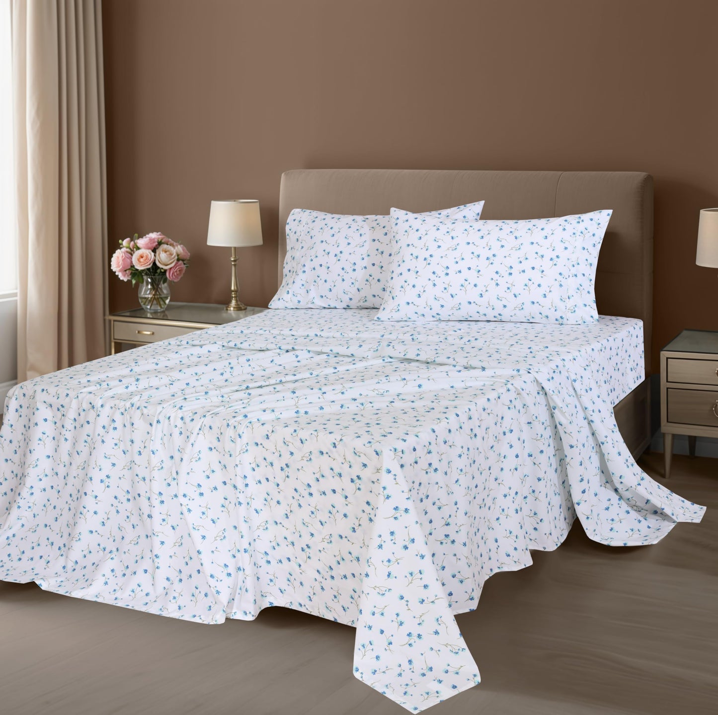 ZOYER 100% Cotton Sheets – Full Size Percale Bedding, Cooling & Breathable, Durable with a Crisp, Soft & Comfortable Feel, 16" Deep Pocket, 4-Piece Set, La Laa Flower