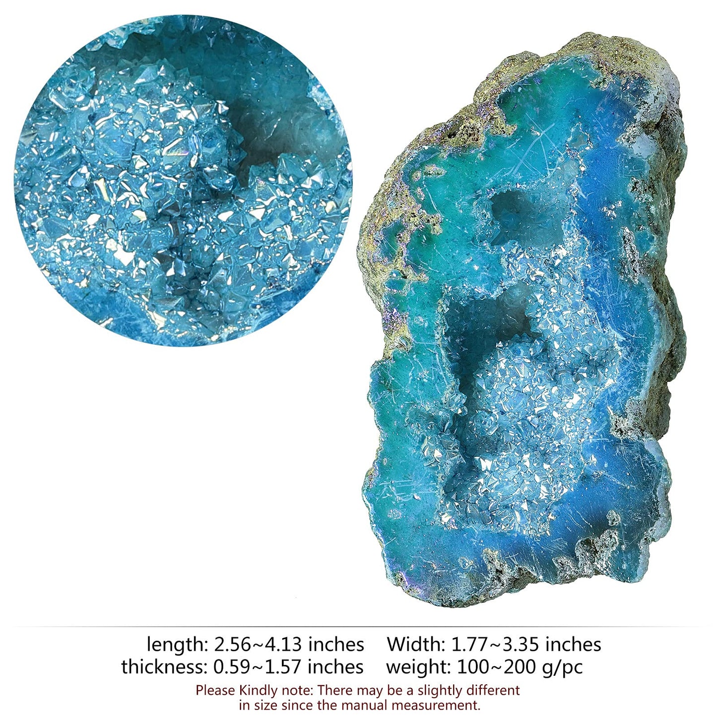 mookaitedecor Angel Aura Quartz Geode Stone Titanium Coated Natural Rock Crystal Cluster Specimen for Reiki Healing Meditation Home Decor 0.22-0.44 LB, Light Blue