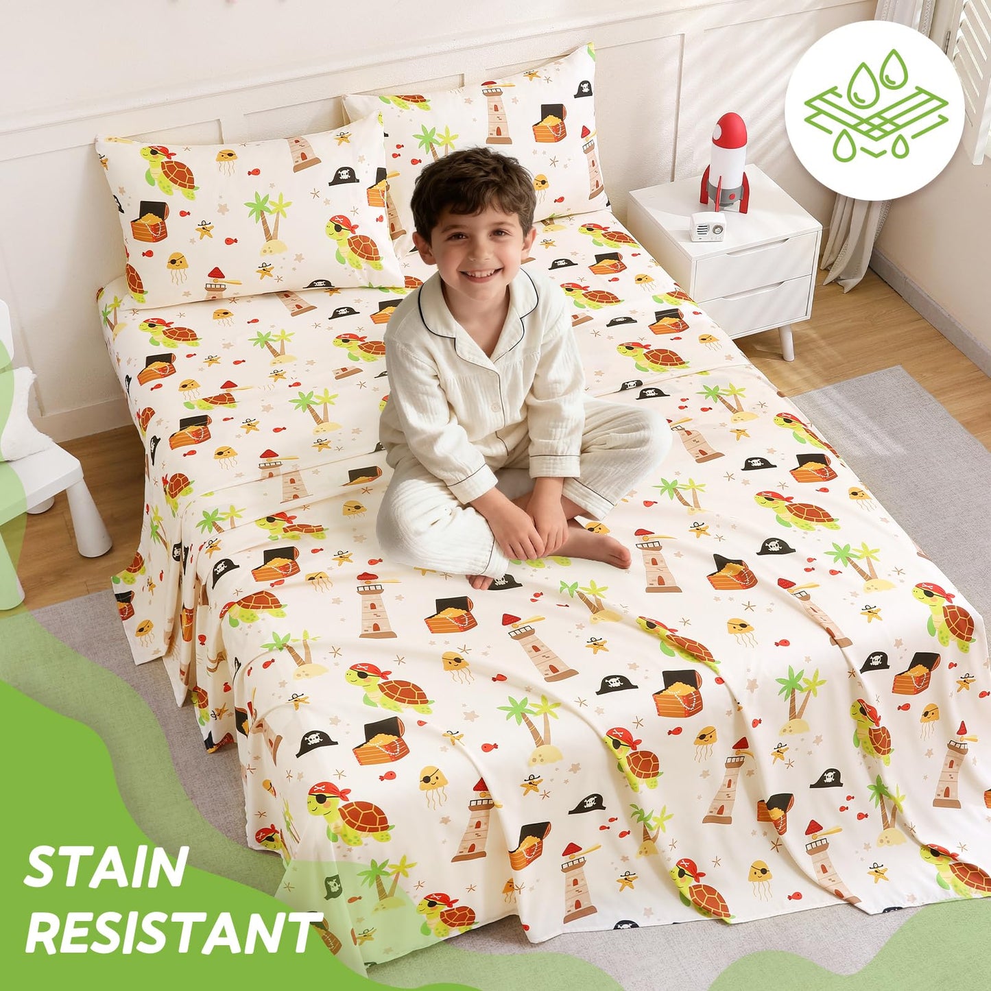 ChicView Twin Sheet Set Kids,3 Pieces Breathable Soft Microfiber Bedsheets for Child Boys Girls, Anti Pilling Deep Pockets Easy Care Bed Sheets, Turtle