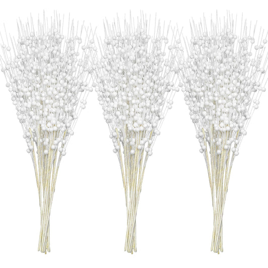 Joiedomi 24 Pcs Christmas Tree Berry Stem (White), Decorative Bead Sticks, Glittery Twigs, Picks, Branches for Christmas Tree, Small Vase, Holiday, Wedding, Party (17 Inches, White)