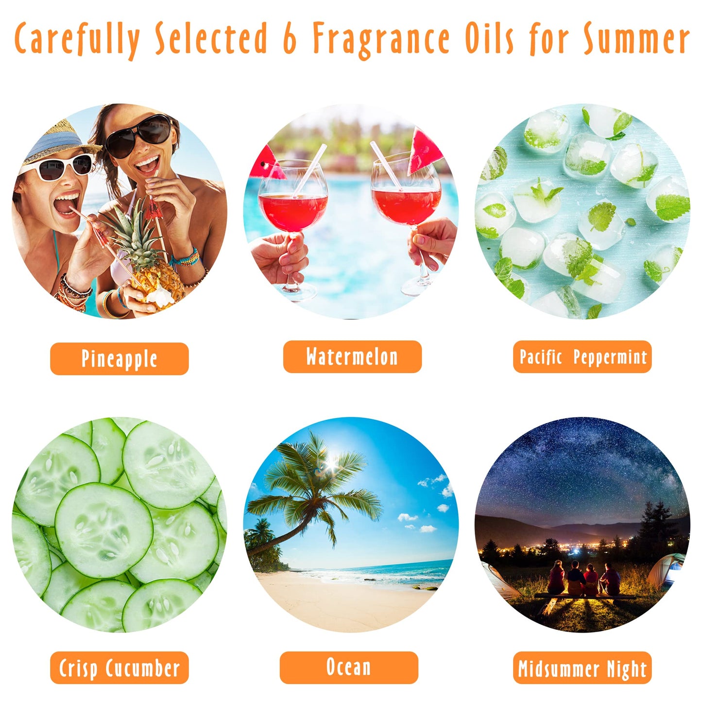 Summer Essential Oils for Diffusers for Home, MitFlor Fragrance Oil Set, Soap & Candle Making Scents, 6x10ml with Ocean, Midsummer Night, Pineapple and More, Aromatherapy Perfume Oil Gift Set
