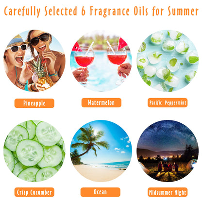 Summer Essential Oils for Diffusers for Home, MitFlor Fragrance Oil Set, Soap & Candle Making Scents, 6x10ml with Ocean, Midsummer Night, Pineapple and More, Aromatherapy Perfume Oil Gift Set