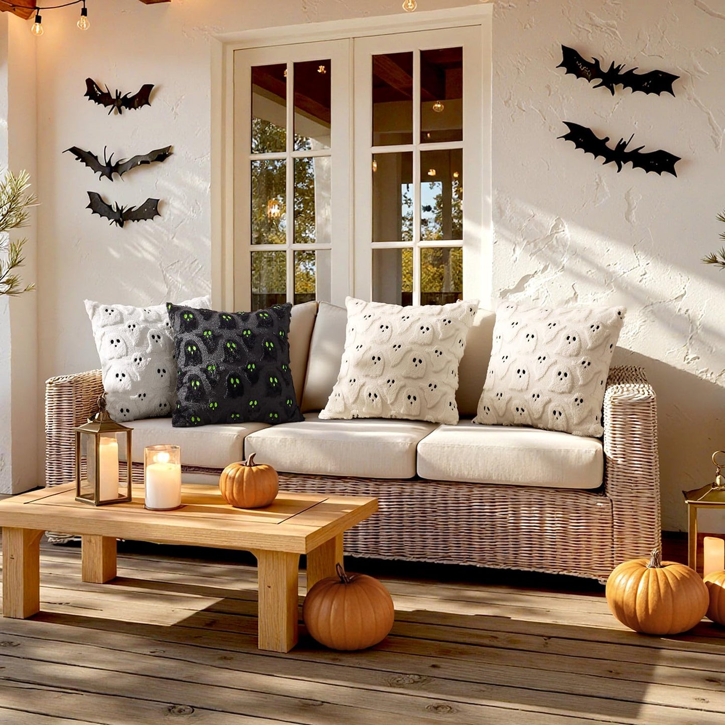 MIULEE Halloween Pillow Covers Cute Ghost Spooky Throw Pillows Set of 2 Soft Plush Faux Fur Decorative Cushion Covers for Couch Sofa Bed Porch Living Room Halloween Decor 18x18 inch Black
