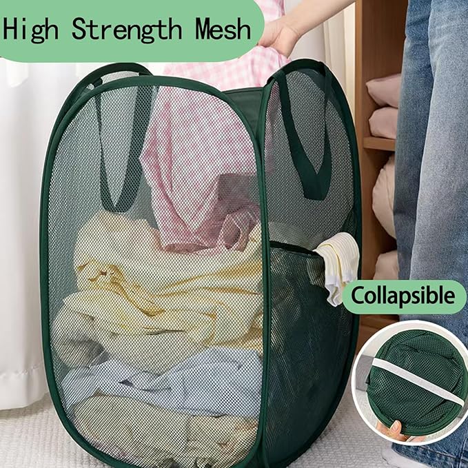 Pop Up Laundry Basket, Collapsible Mesh Laundry Hamper, Vertical Popup Hamper