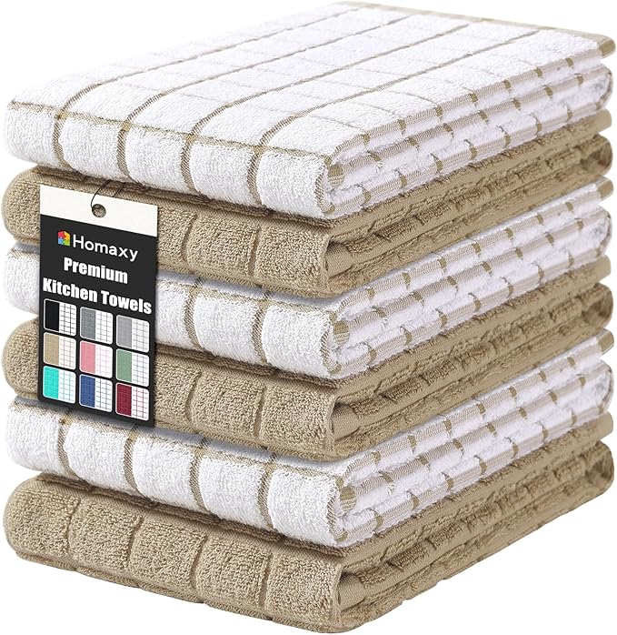Homaxy Premium Cotton Kitchen Towels 16"x 28", Large Natural Ring Spun 390 GSM