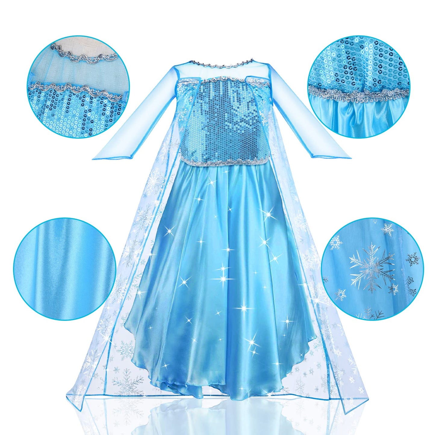 URAQT Dress Up for Girls, Princess Costumes for Girls, Fancy Princess Dress, Princess Costume with Fairy Wand and Crown Tiara, Deluxe Girls Fancy Dress for Party Cosplay Bridesmaid Pageant