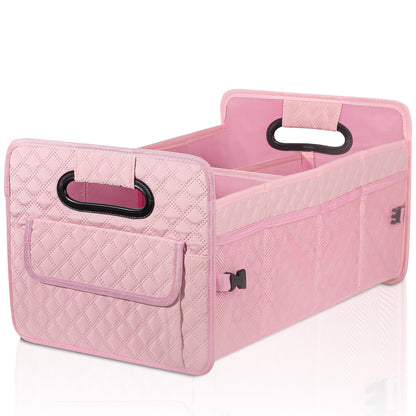 JiatuA Car Trunk Organizer for SUV, Car Storage Organizer Collapsible Multi Compartment Container Box, Adjustable Car Accessories for Women/Men, Pink