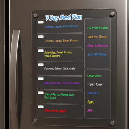 Meal Prep Bundle. Includes 1 Magnetic Acrylic Meal Planner Board, 1 Kitchen Conversion Chart Magnet, and 100 Freezer Labels for Food Storage & Organization