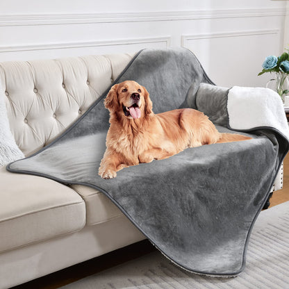 Yaning Waterproof Blanket for Bed Couch Sofa, Soft Liquid Pee Proof Pet Blanket for Dog Puppy Cat, Reversible Sherpa Fleece Blanket for Furniture Protector (Grey, 127x152cm)