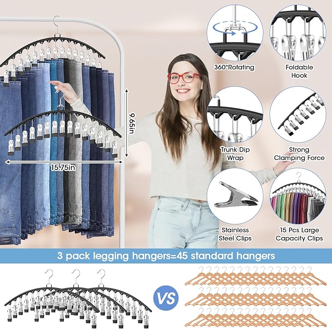 6 Pack Legging Organizer for Closet Hanging, Pants Hangers