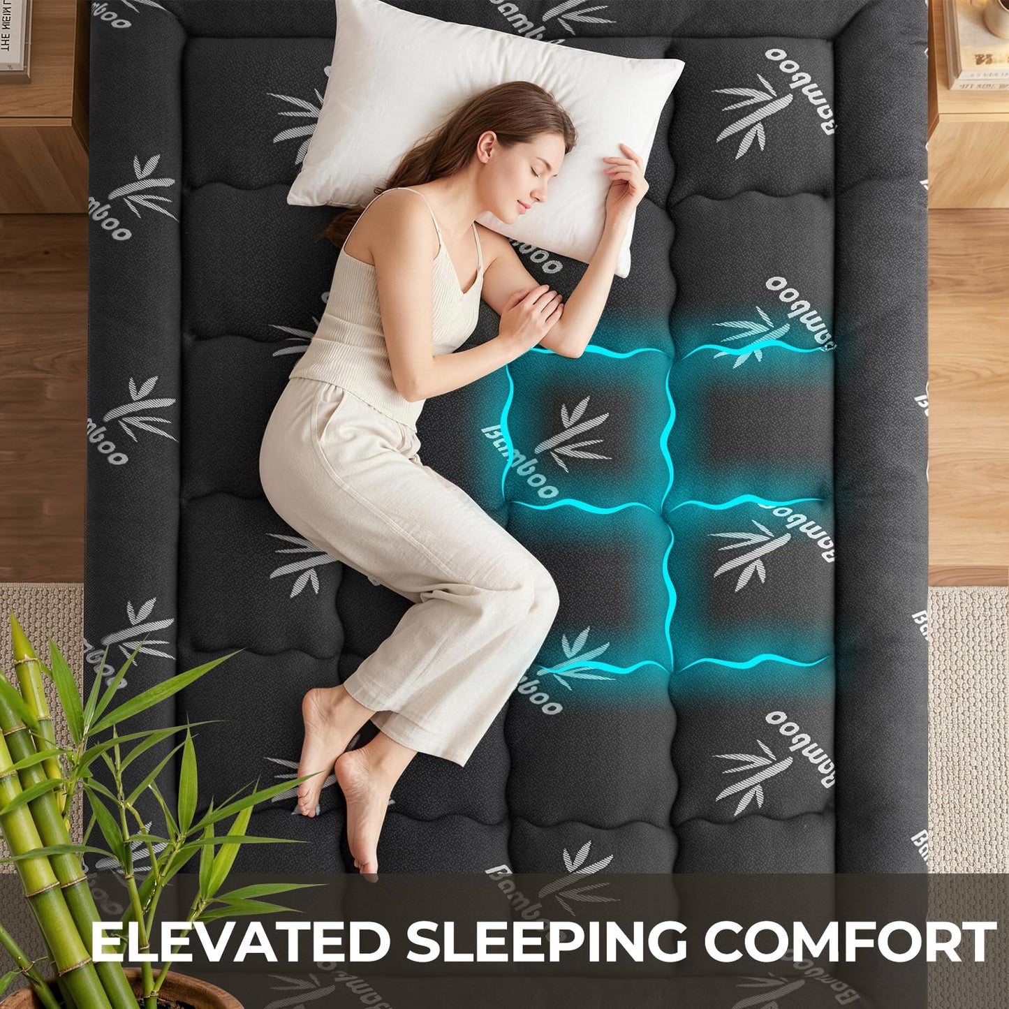 KELTARO Mattress Topper Full Size,Viscose Made from Bamboo Extra Thick Mattress Pad 8-21" Deep Pocket Soft Down Alternative Fill Mattress Protector Pillow Top Mattress Cover(54x75 Inches) Dark Gray