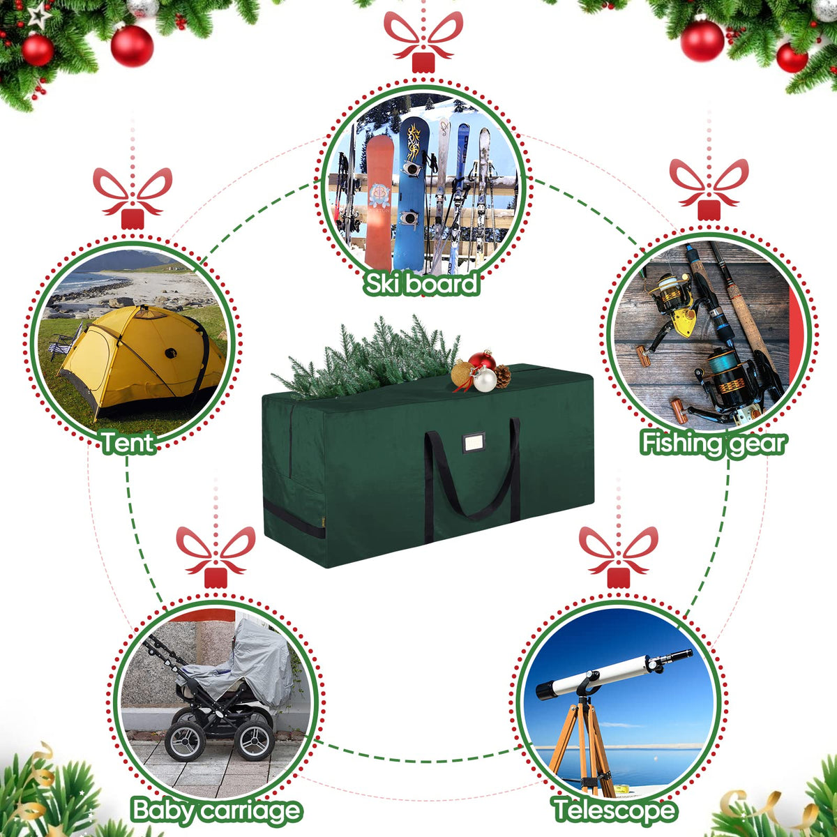 BALEINE 9 ft Christmas Tree Storage Bag, Heavy Duty Extra Large Artificial Christmas Tree Bag with Reinforced Handles and Dual Zippers Wide Opening (Green, 9 ft)