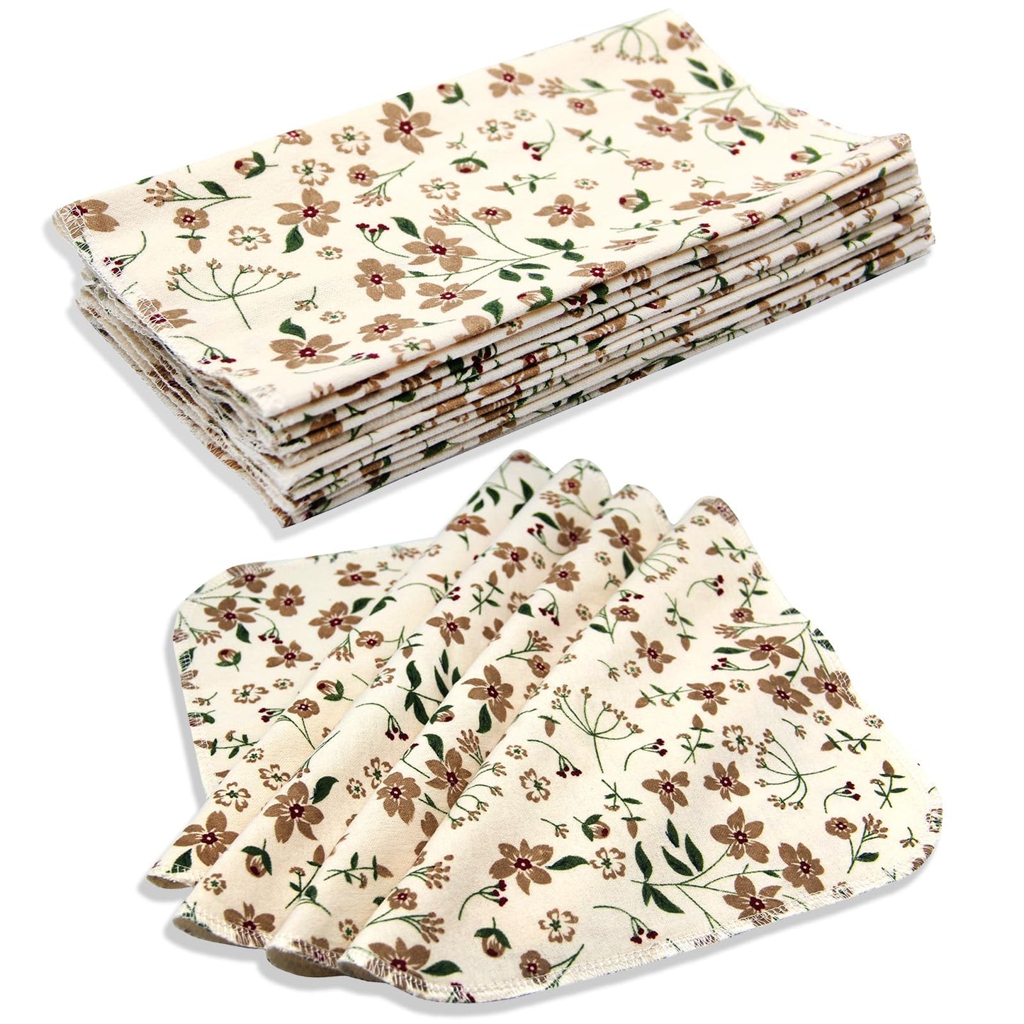 PINOWU Reusable Paper Towels Cotton Cloths (12pcs), Absorbent Kitchen Dishcloths (25x25cm) Washable Paperless Towels Zero Waste Alternative Napkins for Kitchen Household