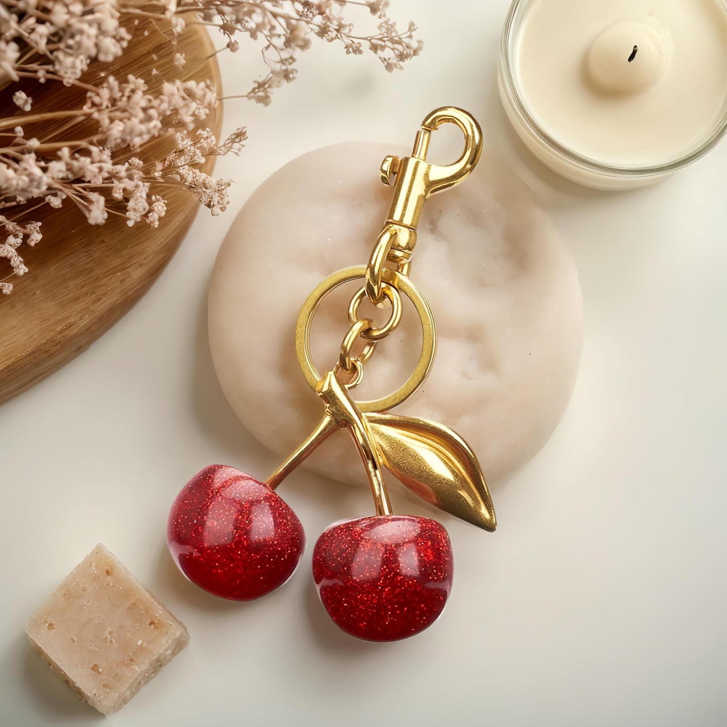 Cherry Bag Charm Purse Charms Keychain- Car Cherry Accessories keychians Gifts for Women Mom Daughter Gifts Christmas For Women Valentine Bag Accessory Christmas