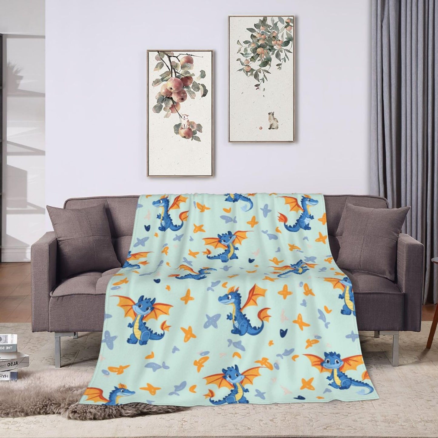 Cute Little Flying Dragon Blanket Dragon Fleece Throw Blanket Super Soft Fuzzy Plush Cozy Warm Dragons Decor Stuffed Bedding Blankets Gift for Boys Girls Men Women Kids & Adult 50"X40"