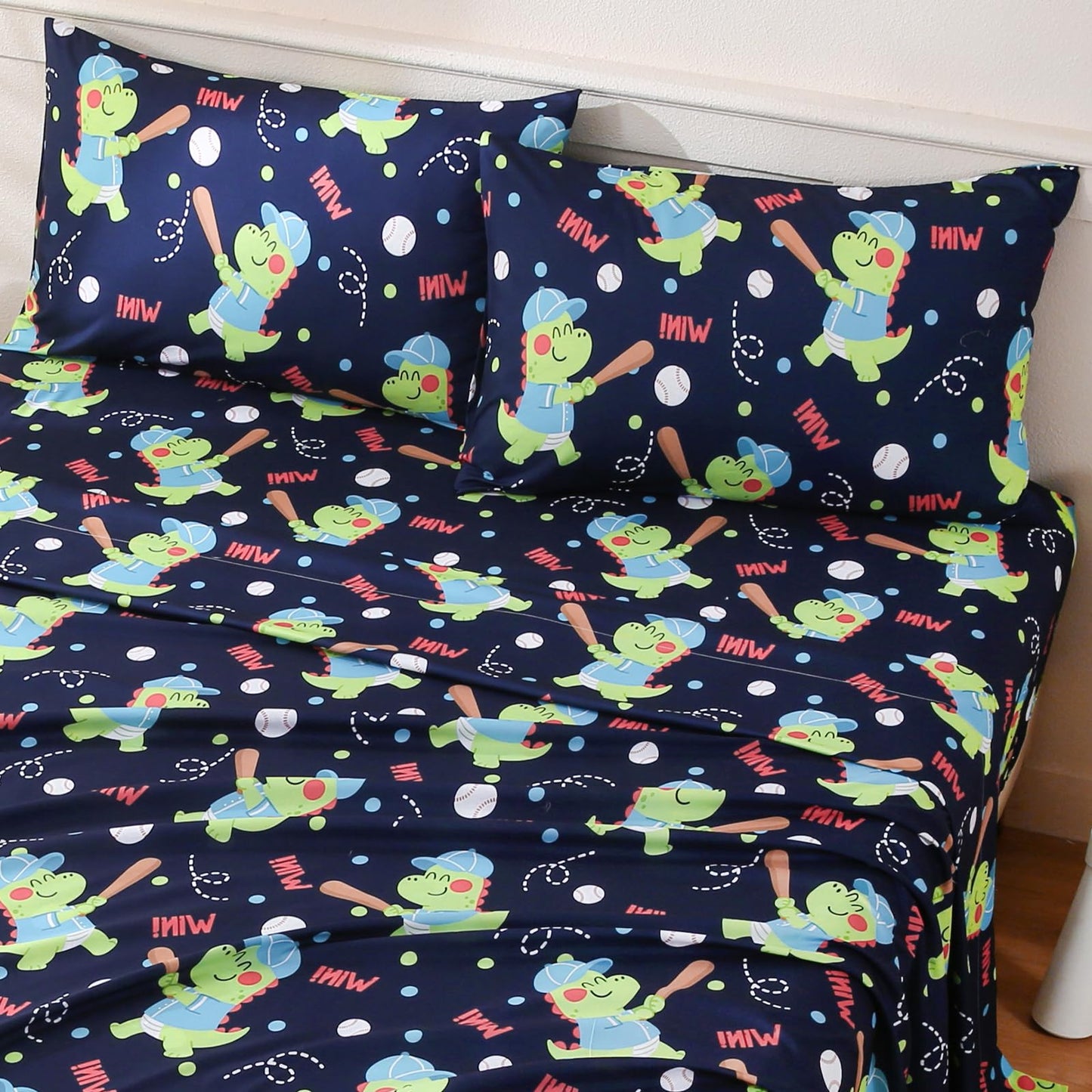 ChicView Full Sheet Set Kids,4 Pieces Breathable Soft Microfiber Bedsheets for Child Boys Girls, Anti Pilling Deep Pockets Easy Care Bed Sheets, Dino