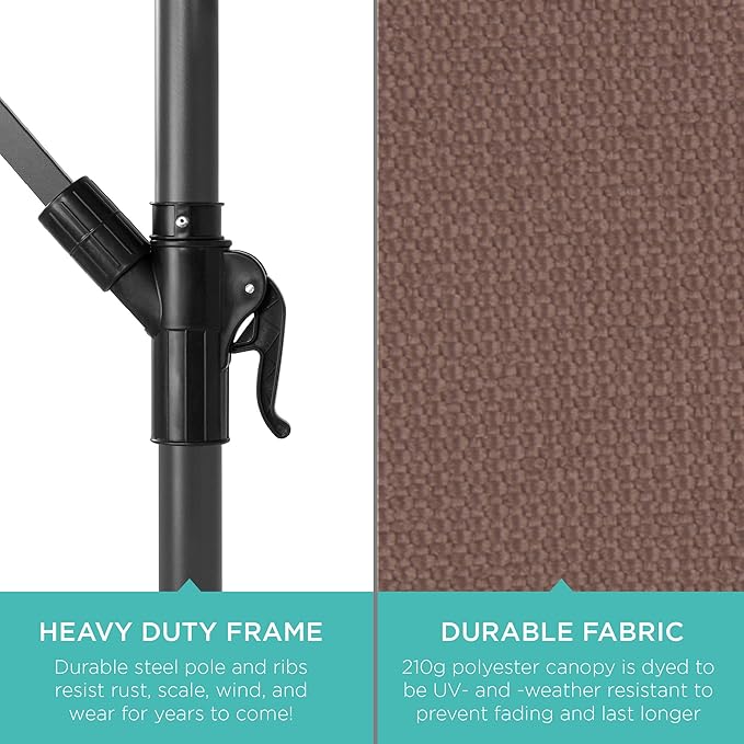 Best Choice Products 10ft Offset Hanging Market Patio Umbrella w/Easy Tilt Adjustment, Polyester Shade, 8 Ribs for Backyard, Poolside, Lawn and Garden - Deep Taupe