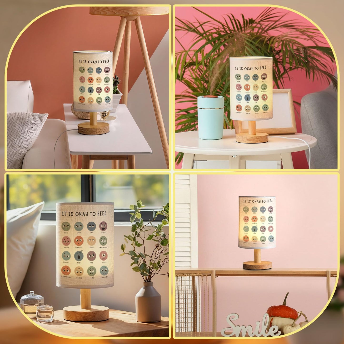 Baquler Bedside Table Lamp Boho Table Lamp Decorations for Bedroom It is Okay to Feel Classroom Light with USB Wood Base Cozy Nightstand Gifts Light for Counseling Home Desk Living Read Work
