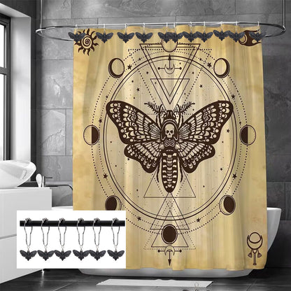 Skull Death's-Head Hawkmoth Shower Curtain Hooks Rings,12Pcs Dead Moth with Skull Face Halloween Rustproof Metal Shower Rings,Gothic Style Insect Theme Home Bathroom Decor