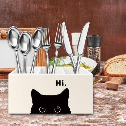 QZQE Funny Black Cat Pen Pencil Holder Organizer for Desk, Black Cat Lovers Gifts for Women Men Wooden Box Signs Decorations for Home Office Desk Tabletop, Gifts for Pet Lover
