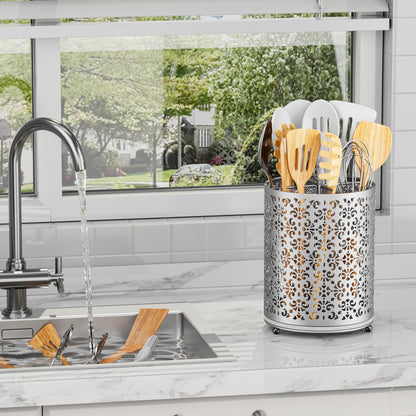 YIUKEA Extra Large Utensil Holder - 360° Rotating Cooking Utensils Caddy Countertop Organizer with Instant-Dry and Removable Base for Kitchen Tools