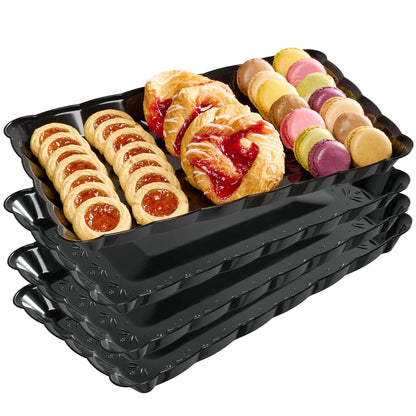 Plasticpro Plastic Serving Trays - Serving Platters Rectangle 9X13 Disposable Party Dish 4 Black Trays
