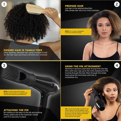 Wahl Hairdryer, PowerPik 2, Dryer for Women, Hair Dryer with Pik Attachment, Afro Hairdryer, Afro-Caribbean Hair, Three Heat Settings, Anti-frizz Drying, Black