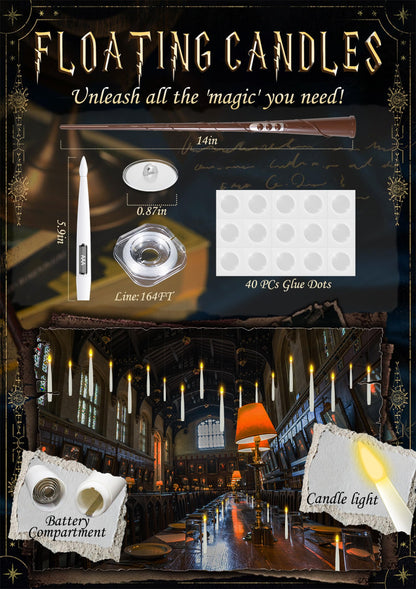 Floating Candles with Wand, 20 PCs Magic Hanging Flameless Floating LED Candle with Wand Remote, Battery Operated Flickering Warm Light Candles for Birthday Children’s Day Wedding Theme Party
